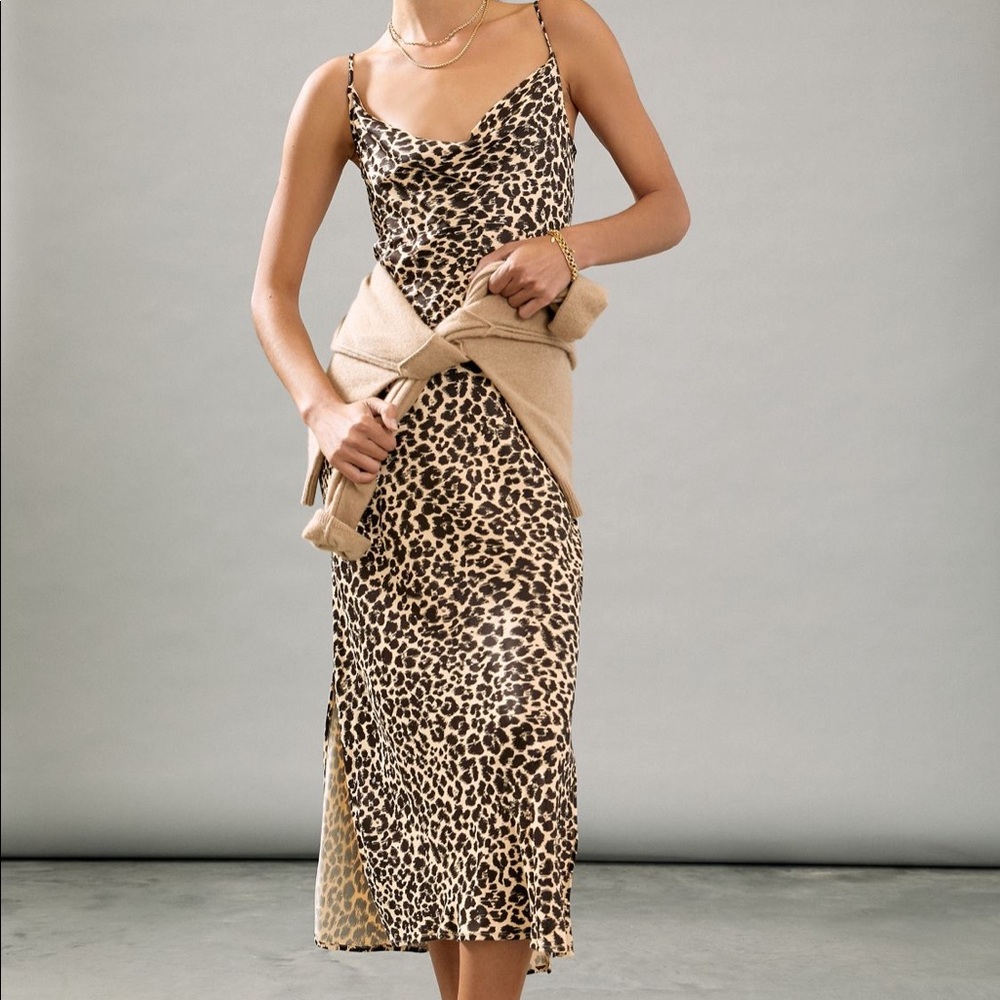 NWT Anthropologie Elyse Printed Leopard Bias Slip Dress!